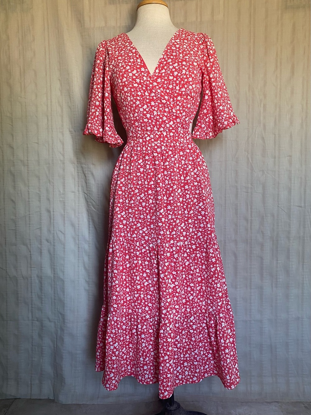 Gorgeous She + Sky Red Floral V-Neck Back-Tie Maxi Dress